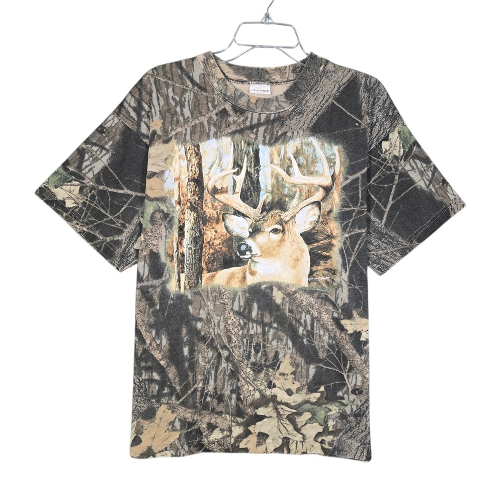 Vintage Mossy Oak T-Shirt Men's Large Camouflage Deer Graphic USA Tree Camo 80s‎